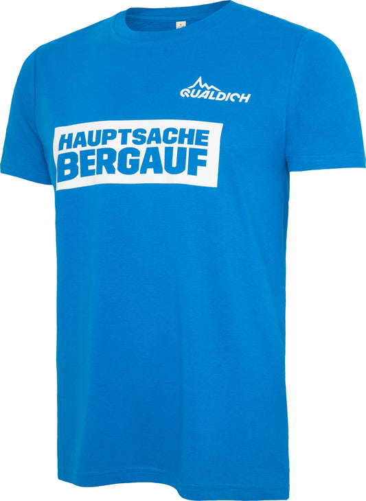 hauptsache bergauf T-Shirt quaeldich.de hellblau